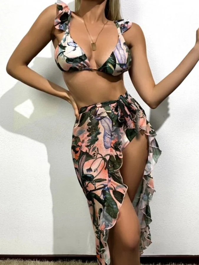 Women's Floral Lace Swimsuit Three-Piece Set