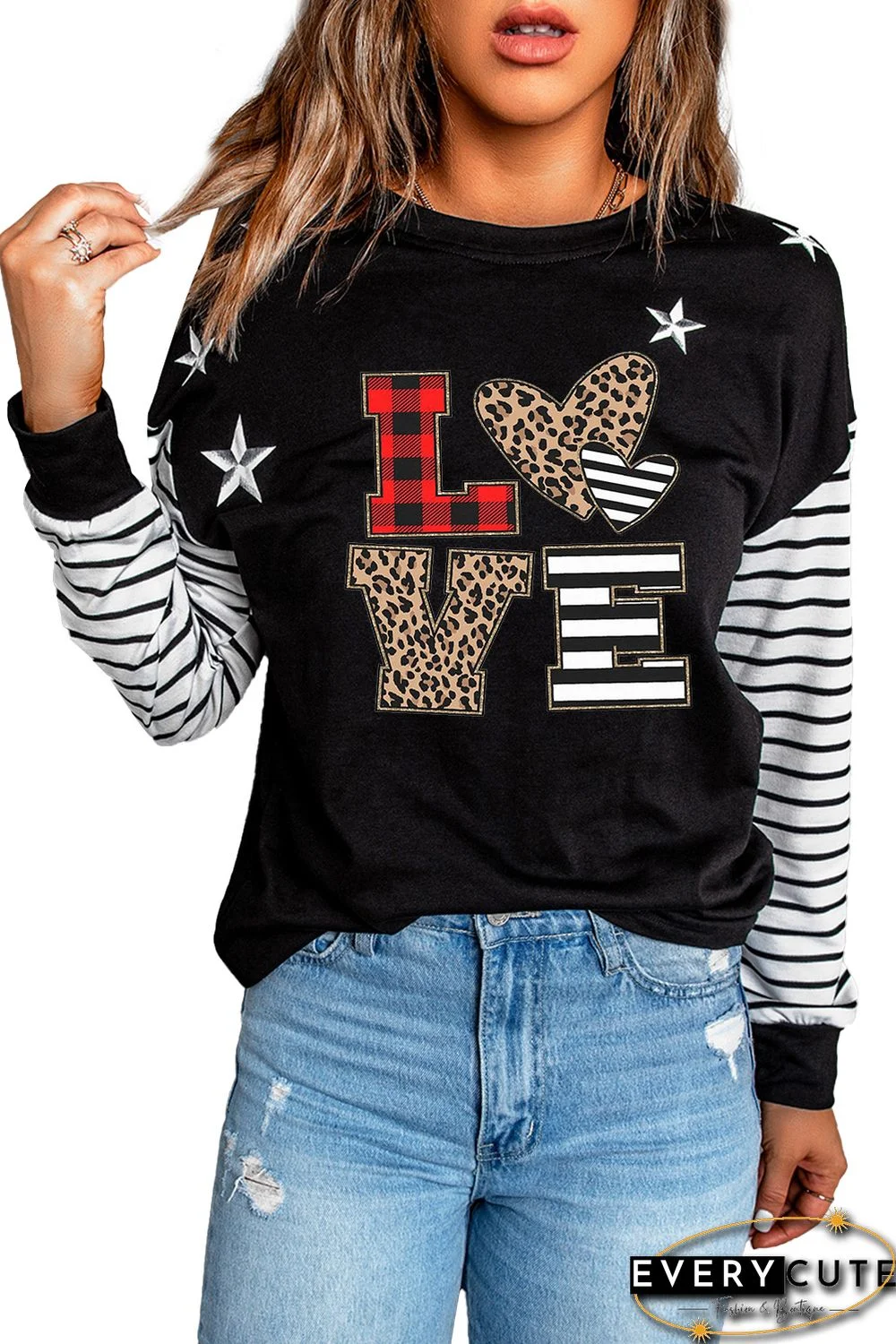 Valentine LOVE Star Striped Print Sweatshirt