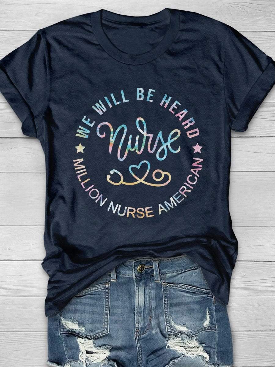Nurse Together We Stand Print Short Sleeve T-shirt