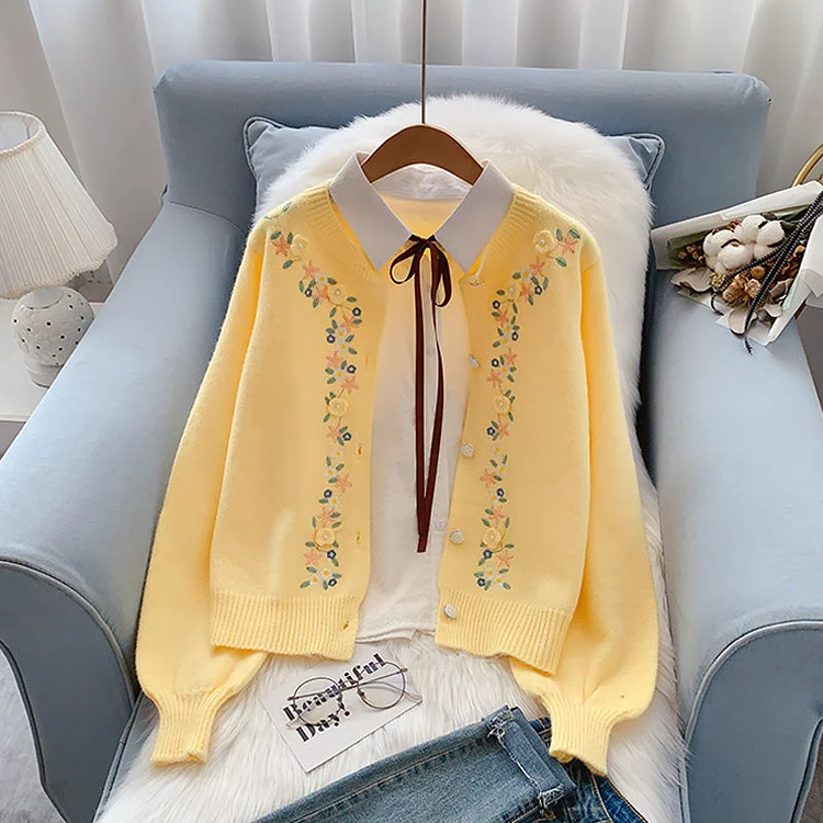Gentle Fengsen Department Hand Embroidered Flower sweater coat  5053