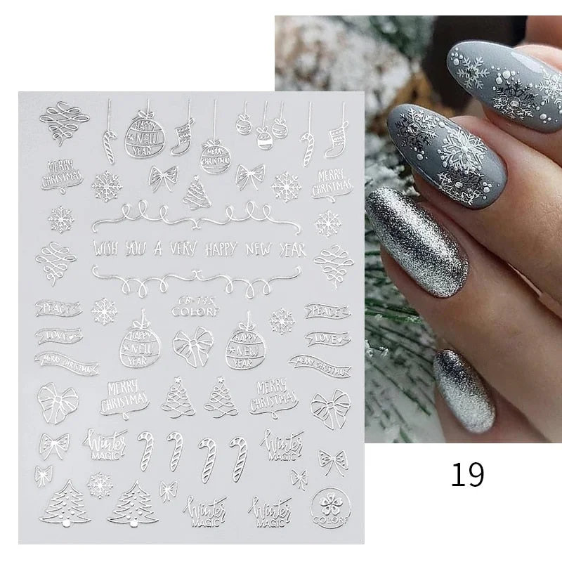 Winter Xmas 3D Nail Sticker Christmas Elk Santa Snowflake Rabbit Cartoon Slider Design Polish Nails Decals Nail Art DIY Decor-Nail Inspo