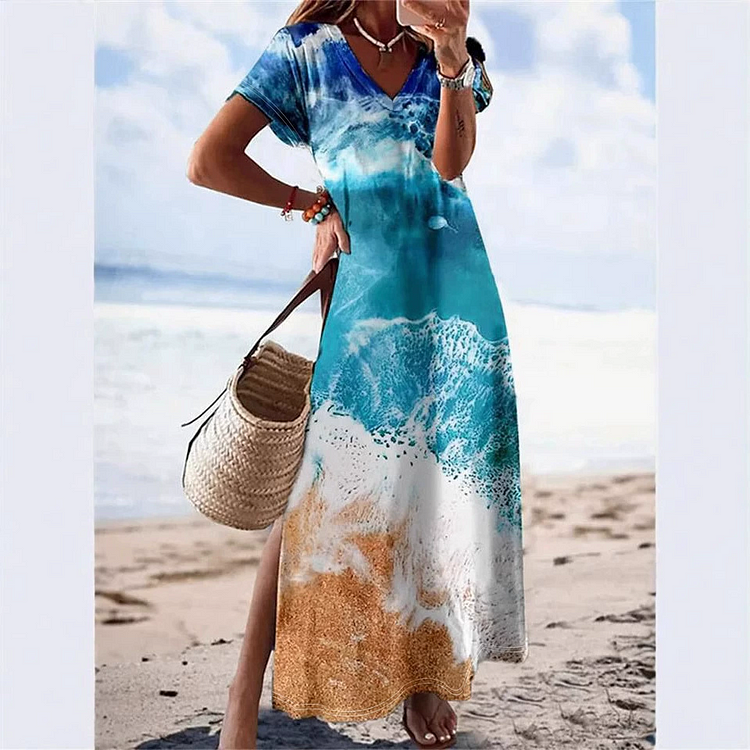 Women'S Resort Ocean Pattern Tie-Dye Cotton Dress