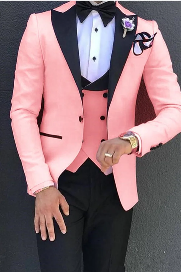 Daisda Gorgeous Three Pieces Classic Pink Tuxedos Prom Suits Best Prom Suits