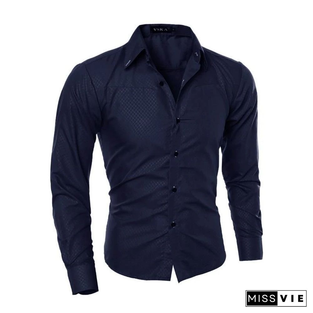 Brand Design Men Fashion Cotton Solid Long Sleeve Shirt
