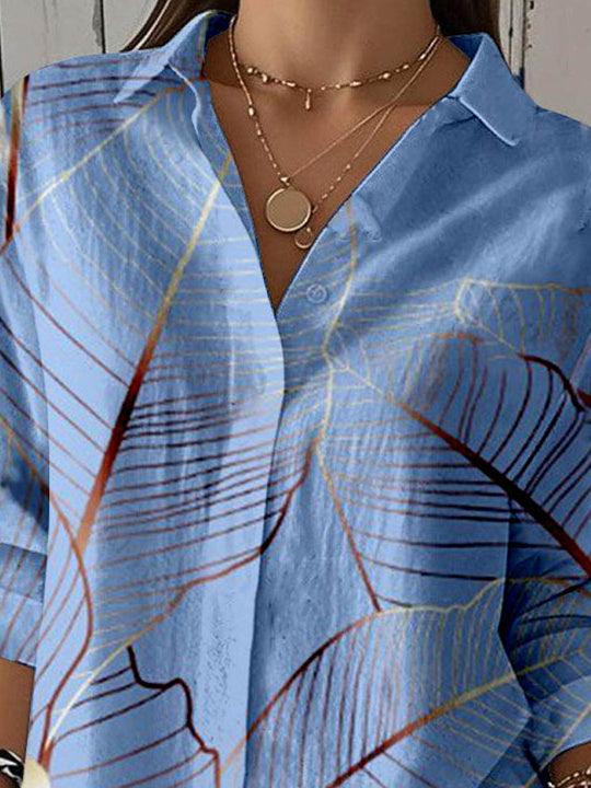 Women 3/4 Sleeve Shirt Collar Floral Printed Graphic Button Tops