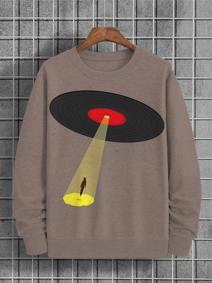 Men's Vinyl UFO Graphic Print Casual Sweatshirt