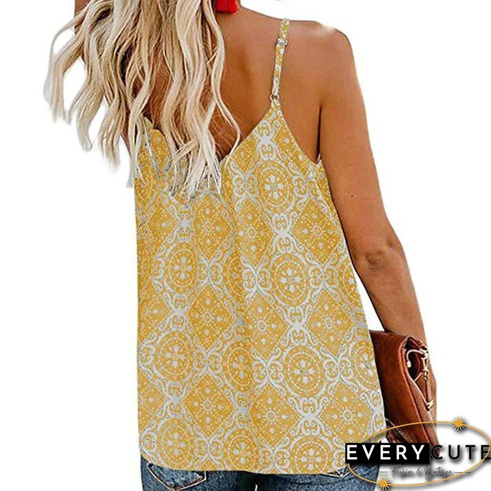 Yellow Print Spaghetti Strap Tank Top