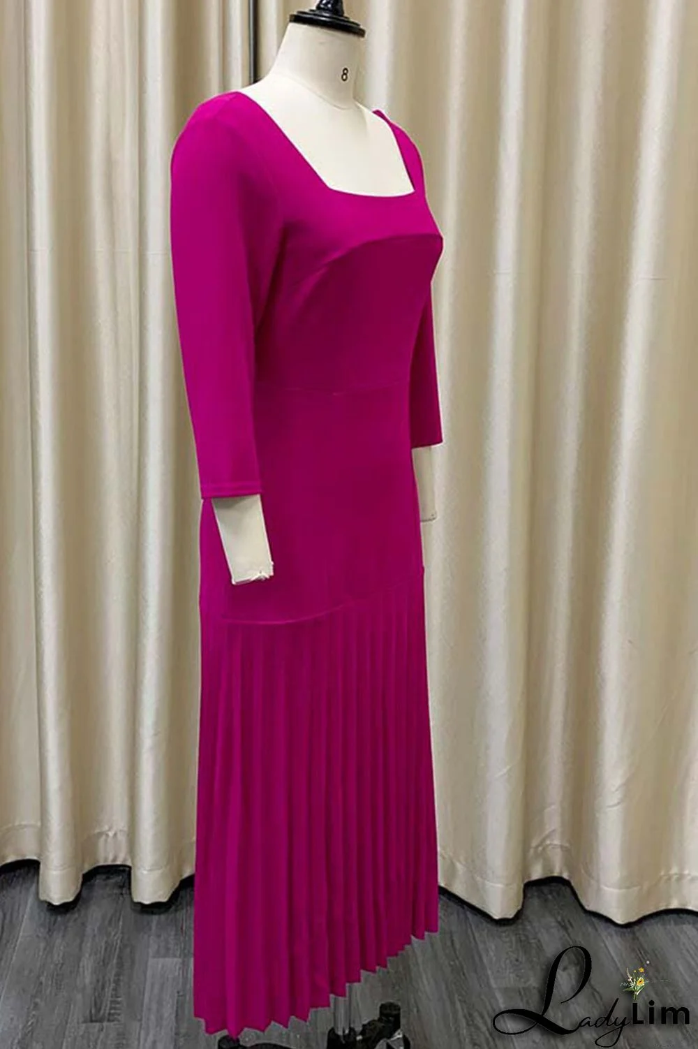 Purple Elegant Solid Patchwork Fold Square Collar Straight Dresses