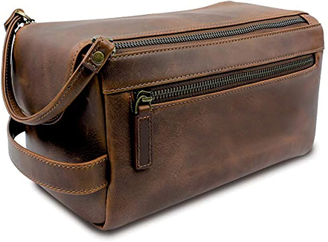 Genuine  Leather Unisex Toiletry Bag Travel Dopp Kit Made With High Class Buffalo Leather