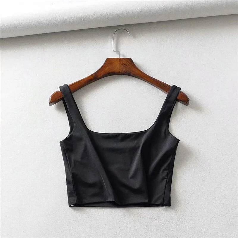 Hot Sale 2021 Summer Women Sexy Sleeveless Tops Fashion Short Square Collar Tank Tops 4 Colors