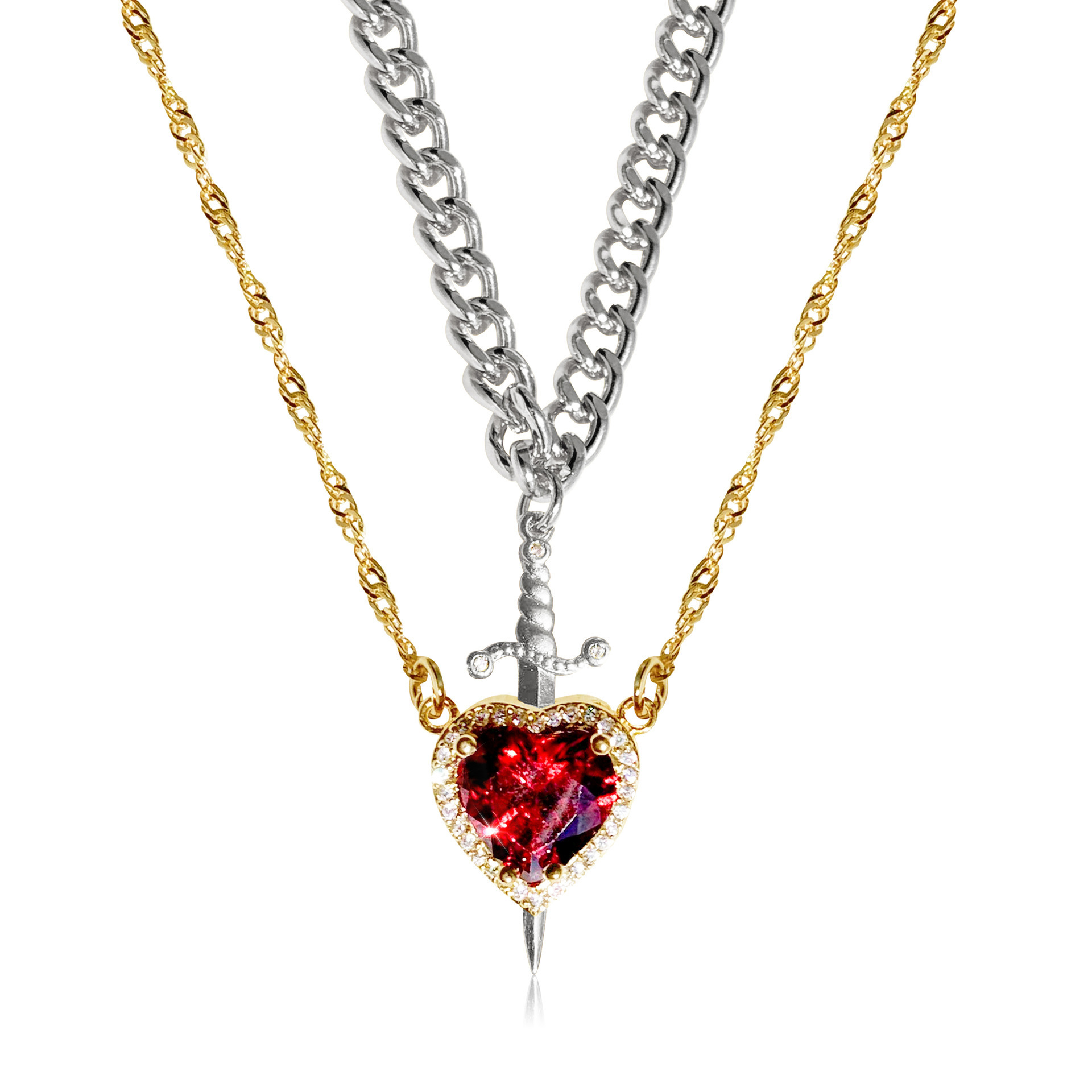 Loveyoufancy Couple Jewelry - Heart and Sword Necklace-Huntsman Necklace-Sword Necklace