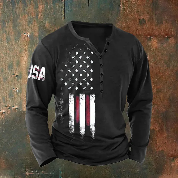 Independence Day Vintage Usa Flag Print Men's Shirt