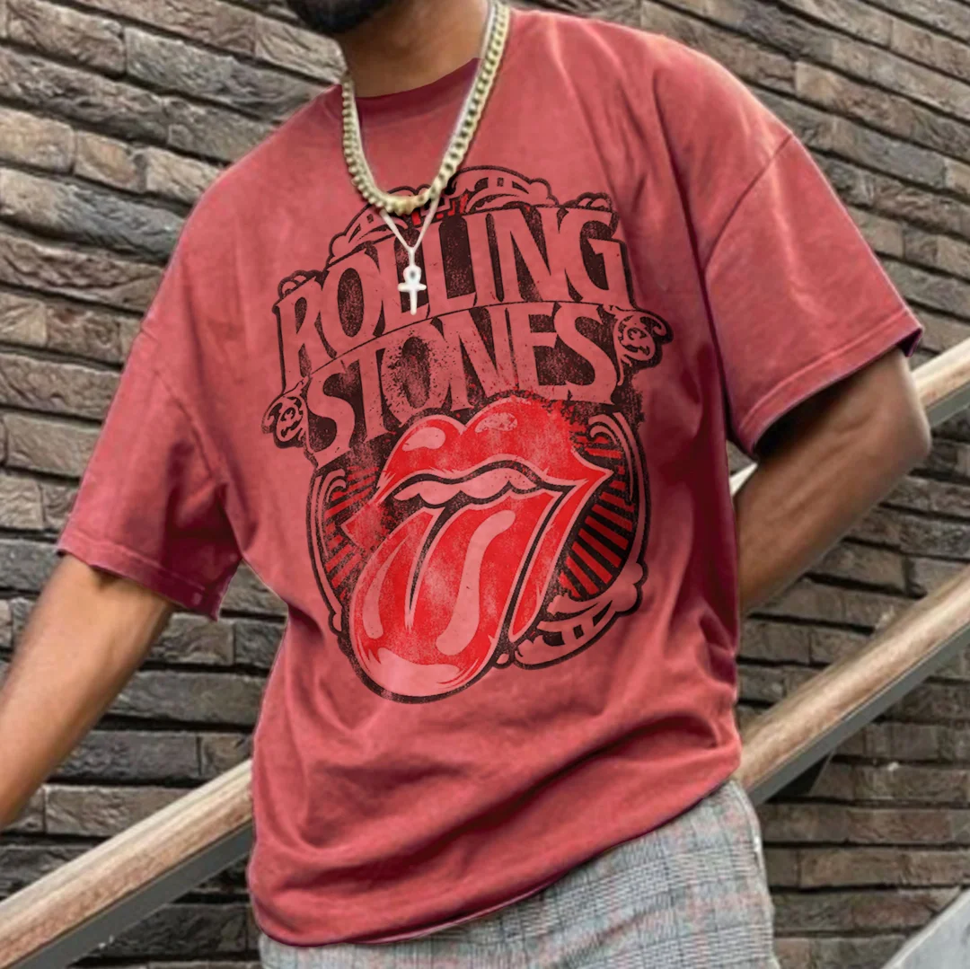 Oversize Casual Retro "The Rolling Stones" Print T-Shirt