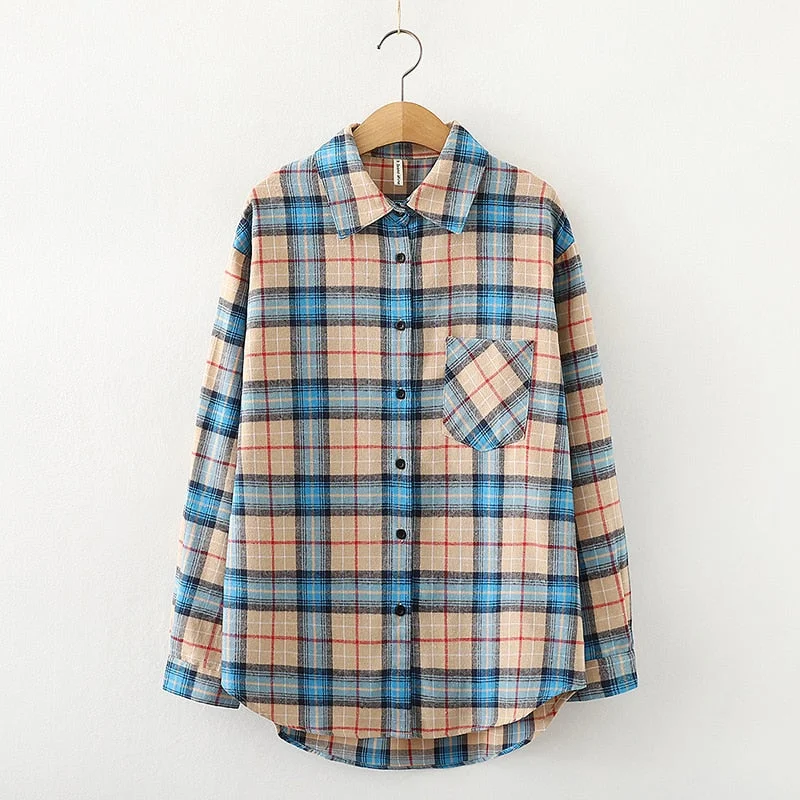 Plaid Shirts Womens Checked Blouses And Tops Long Sleeve Female Casual Print Shirt Loose Cotton Blusas Outwear Autumn News