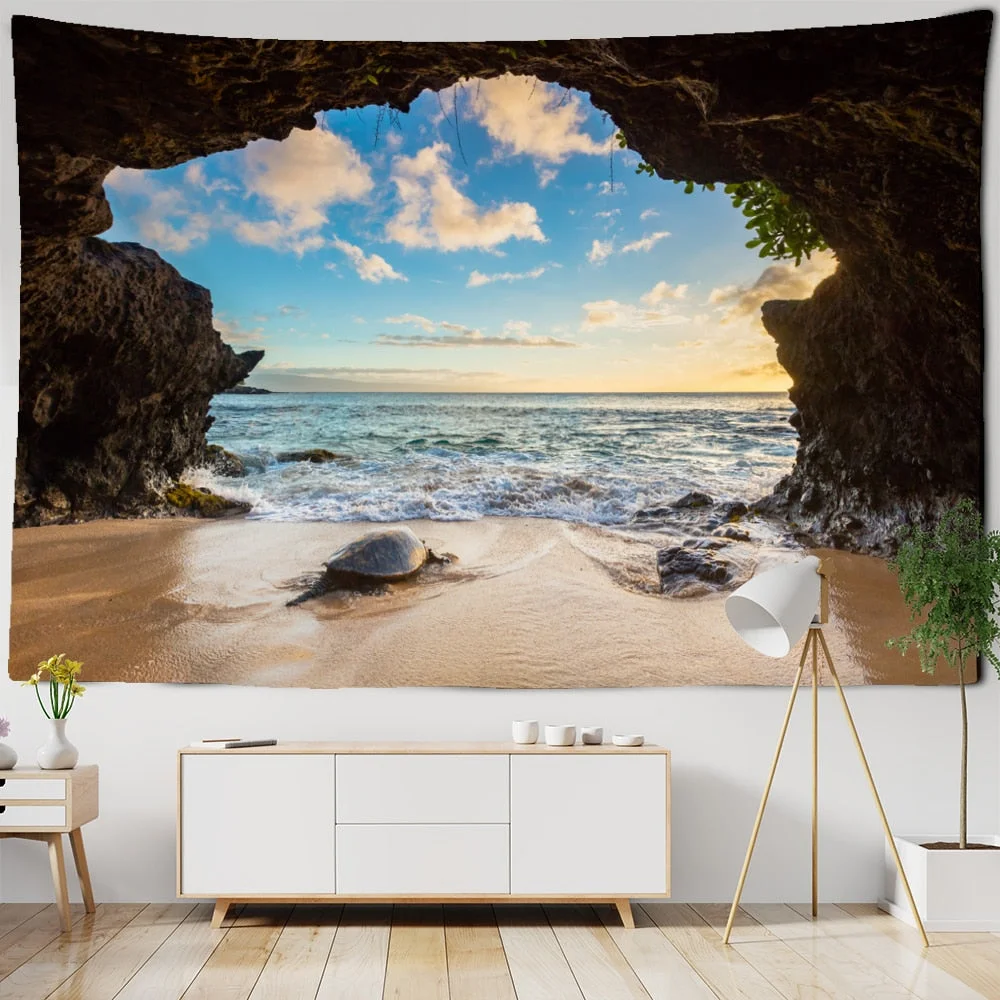 Sunset Seascape Tapestry Wall Hanging Bohemian Style Hippie Witchcraft Aesthetics Room Bedroom Home Decor