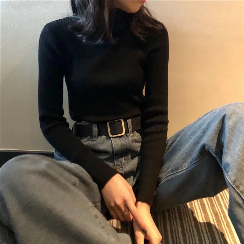 Uveng Uveng Sweater Woman With Bottom Shirt Autumn And Winter New Long Sleeves To Keep Warm Body Solid Color Knitted Shirt