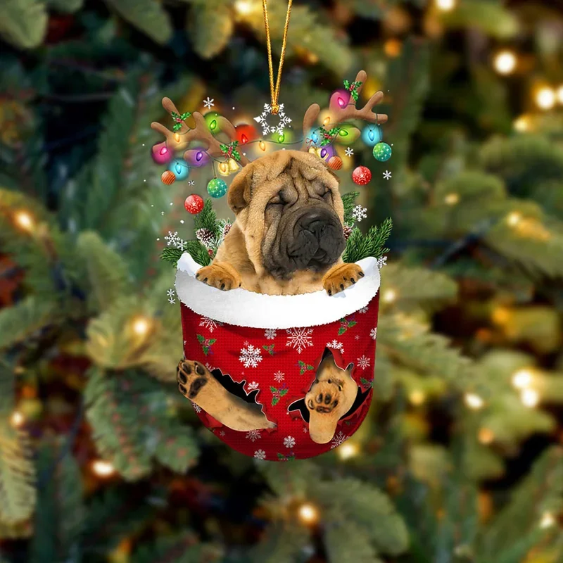 Shar Pei In Snow Pocket Christmas Ornament trabladzer