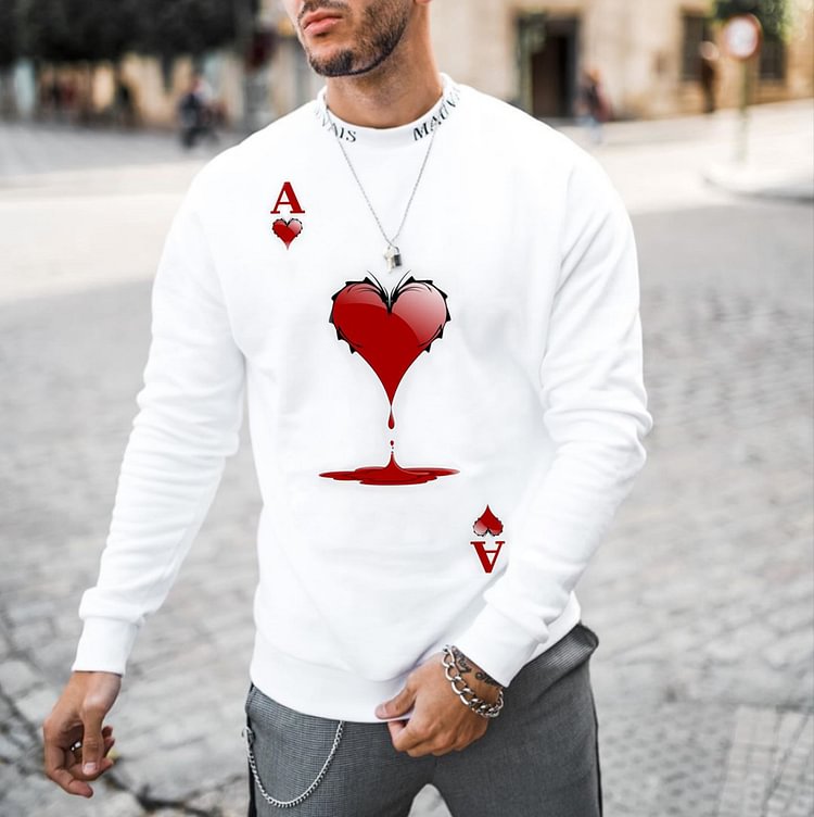 *Personalized Poker Round Neck Long Sleeve Top