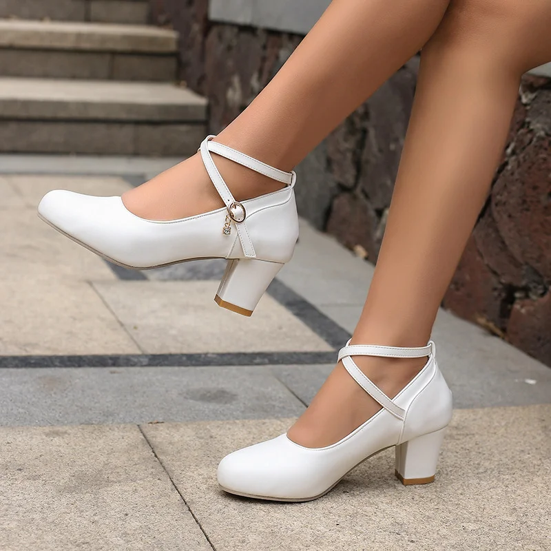 Qengg Qengg Size Shoes Spring And Autumn New Single Shoes Thick Heel High Heels Mary Jane Shoes Work Shoes Large Size Women's Shoes
