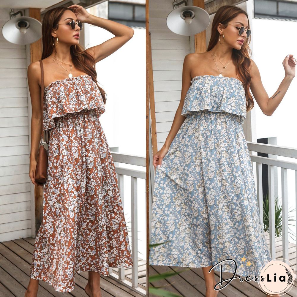 Leisure Tube Top Holiday Dress Floral Dress