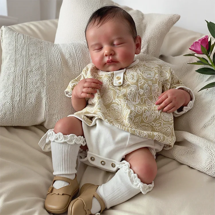 [New] 20" Reborn Newborn Baby Sleeping Girl Yinvara with Hand-Brown Hair with Heartbeat💖 & Sound🔊