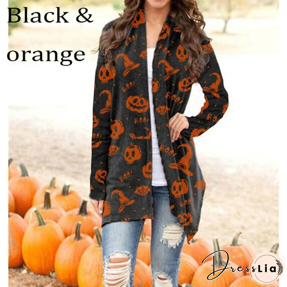 New trend Halloween women's coat digital printing loose long-sleeved sweater casual cardigan