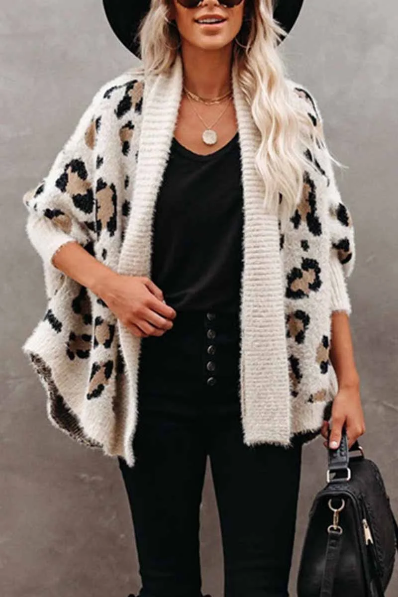 Casual Fashion Leopard Knit Cardigan