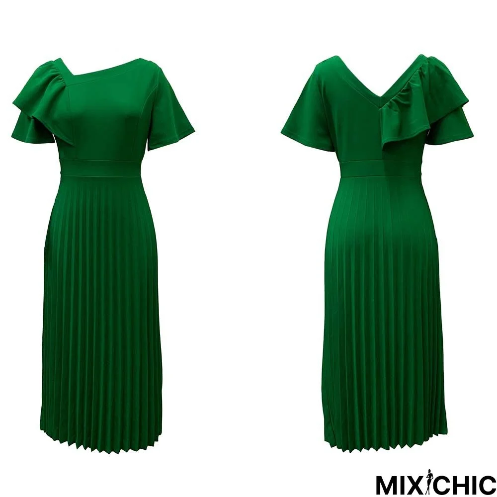 Green Daily Half sleeve Crew Neck Elegant Dress