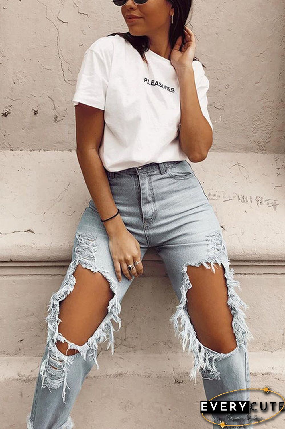 Broken Hole High Waist Jeans