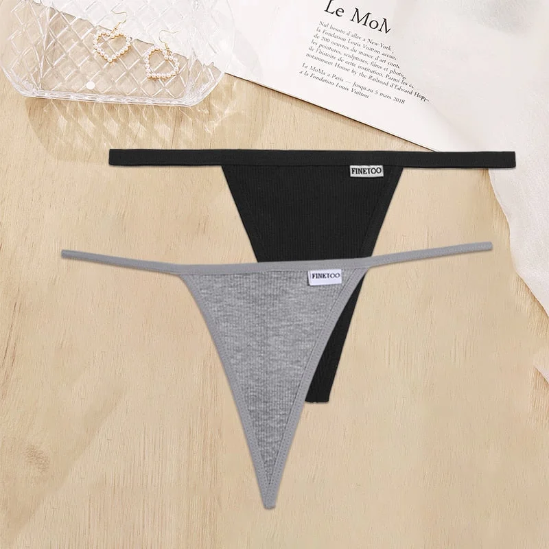 FINETOO 2PCS/Set Sexy Women Cotton G-String Underwear Panties Low Waist Pantys Female Underpant T-back Girl Panty Thong Lingerie