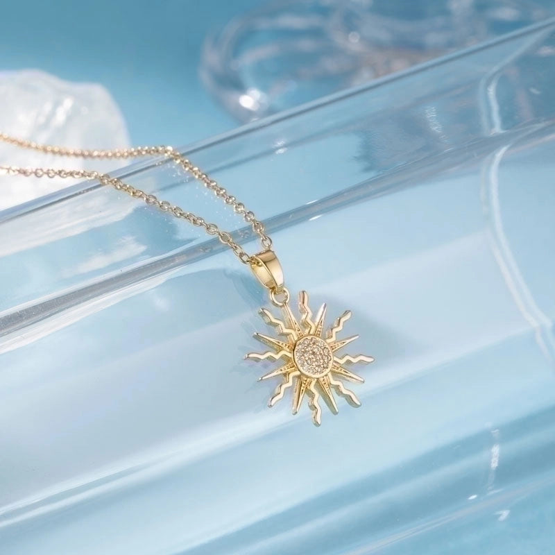 Stainless Steel Titanium Steel 18K Gold Plated Elegant Plating Inlay Sun Heart Shape Eye Zircon Pendant Necklace