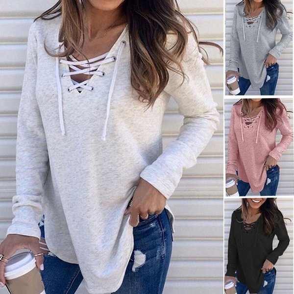 S-2XL Fashion Women's  V-neck Pullover Casual Loose blouse Size - Shop Trendy Women's Fashion | TeeYours