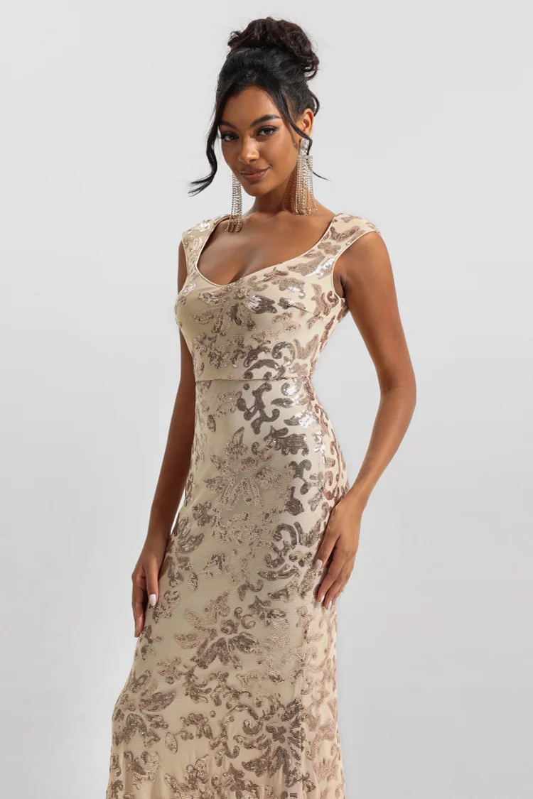 Sequin Floral Sleeveless Maxi Dress