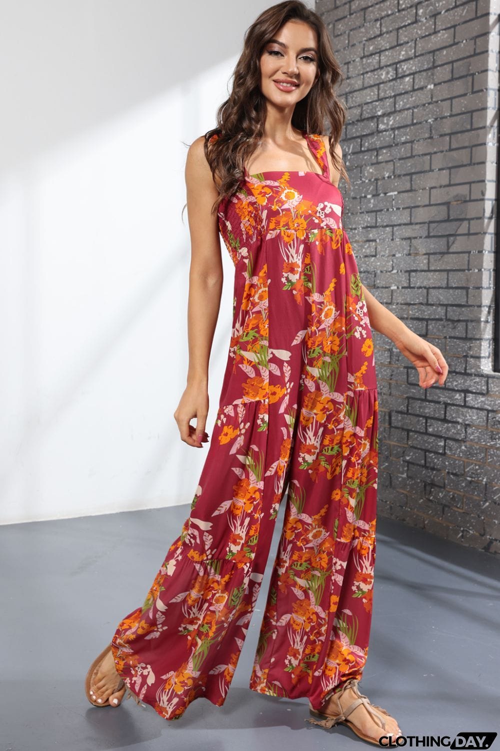 Floral Square Neck Wide Leg Jumpsuit