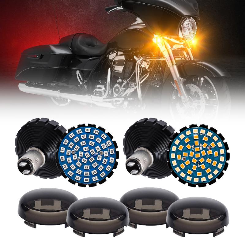 2'' Front LED Turn Signal & Running Light and Rear LED Brake Light With Dual Contact 1157 Base + Bracket Combo