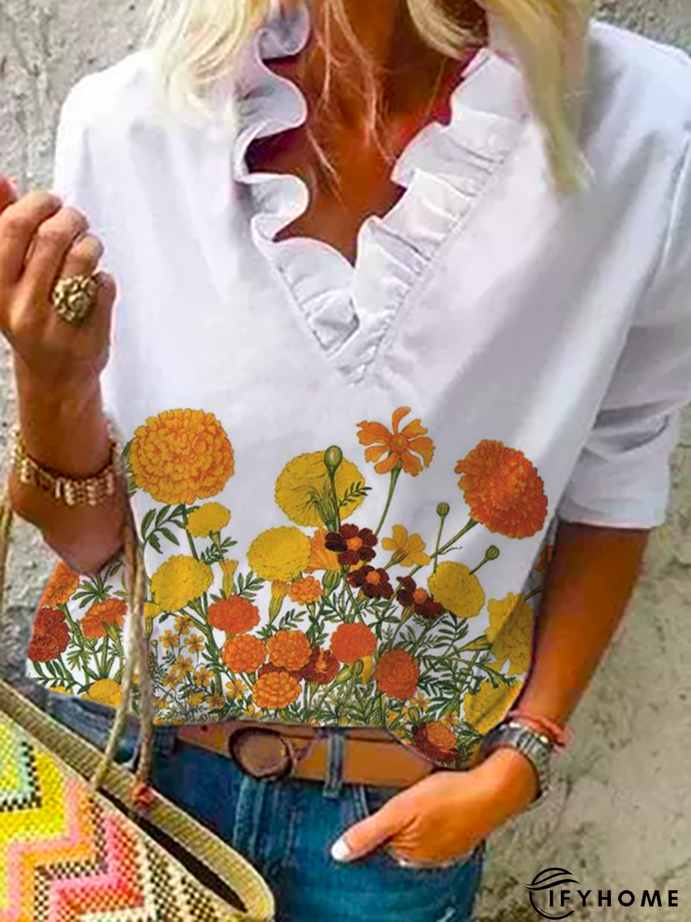 Plus size Coreopsis Printed Tops | IFYHOME