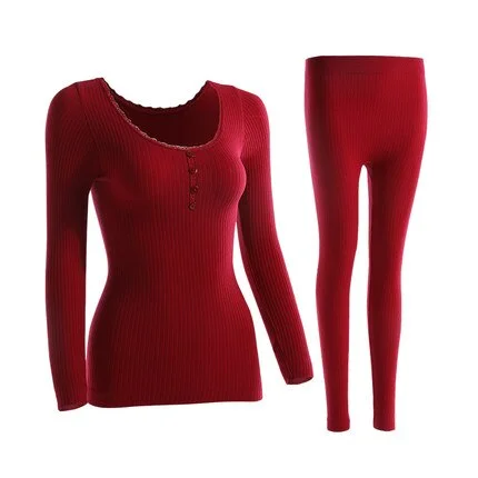 O-neck Women Cotton Thermal Underwear Clothing Cotton Thermo for Female Thermal Sets Long Johns Warm Suit Solid Color Intimates