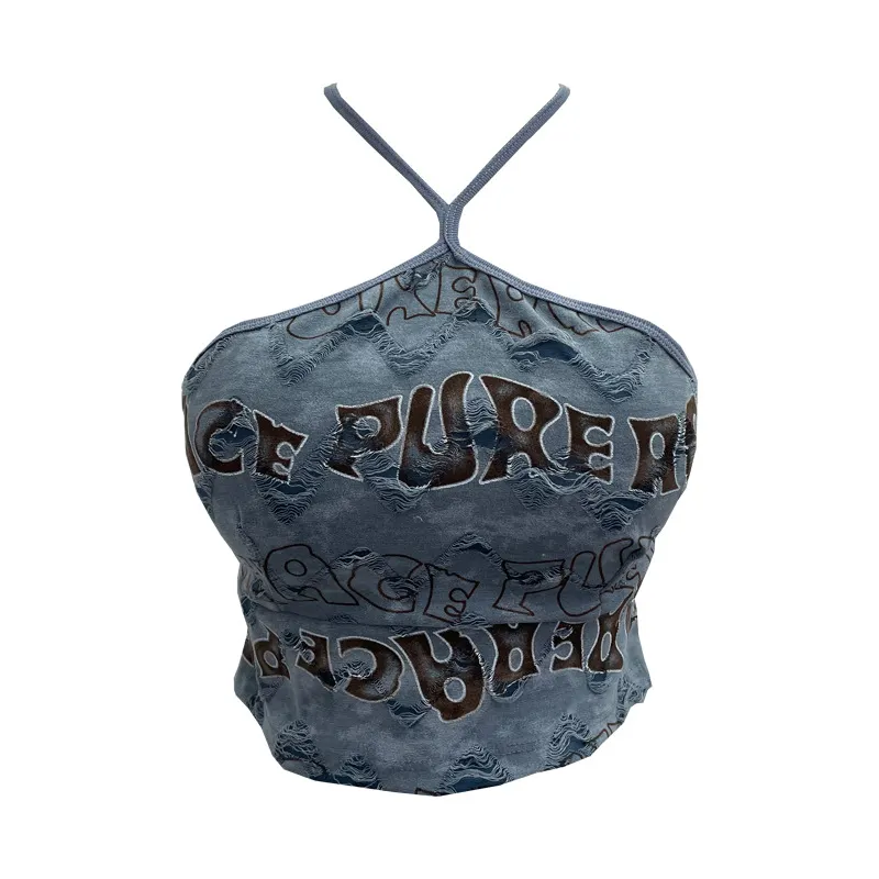 Uveng Real Shooting Spice Girls Letter Printing To Make Old Hole Hanging Neck Sling Vest Short With Chest Cushion Top 6672