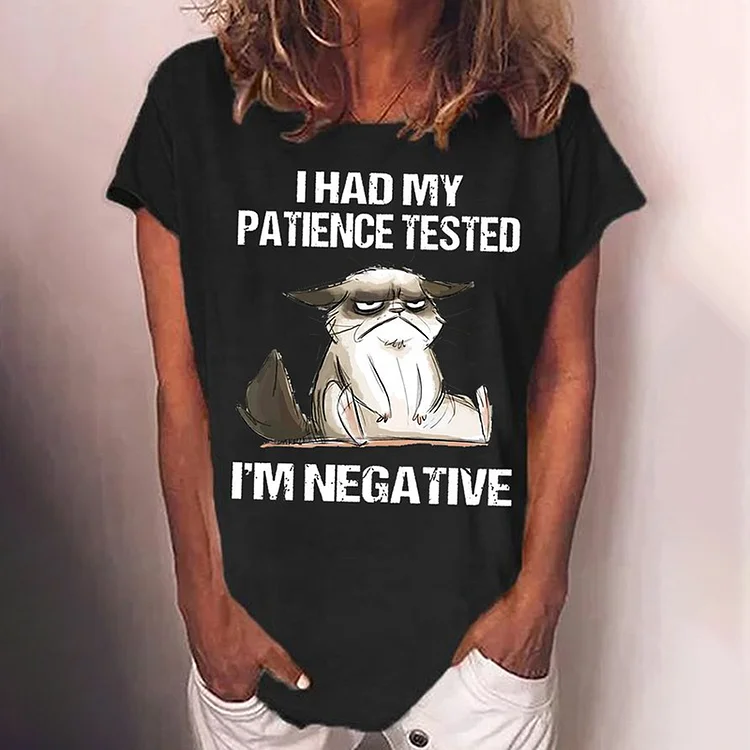 Comstylish I Had My Patience Tested I'm Negative Cat Casual T-Shirt