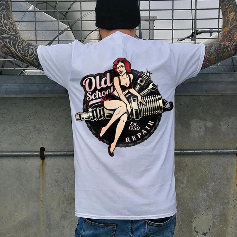 OLD SCHOOL REPAIR Sexy Lady&Spark Plug Print Men's T-shirt