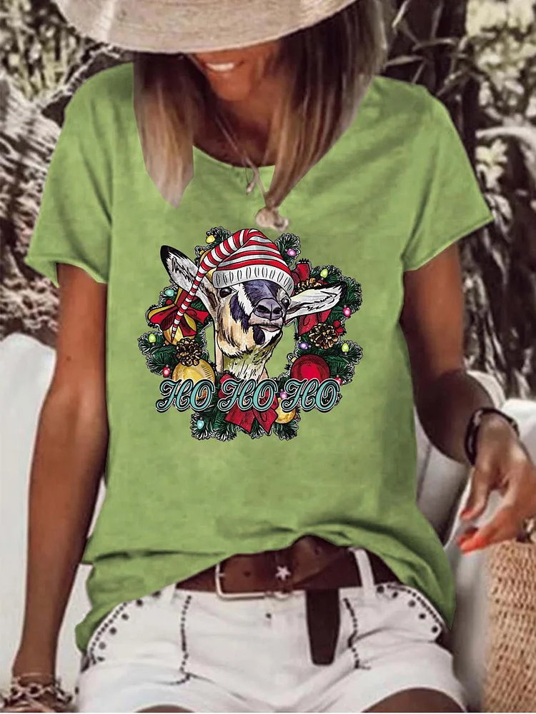 Ho Ho Ho Christmas Raw Hem Tee