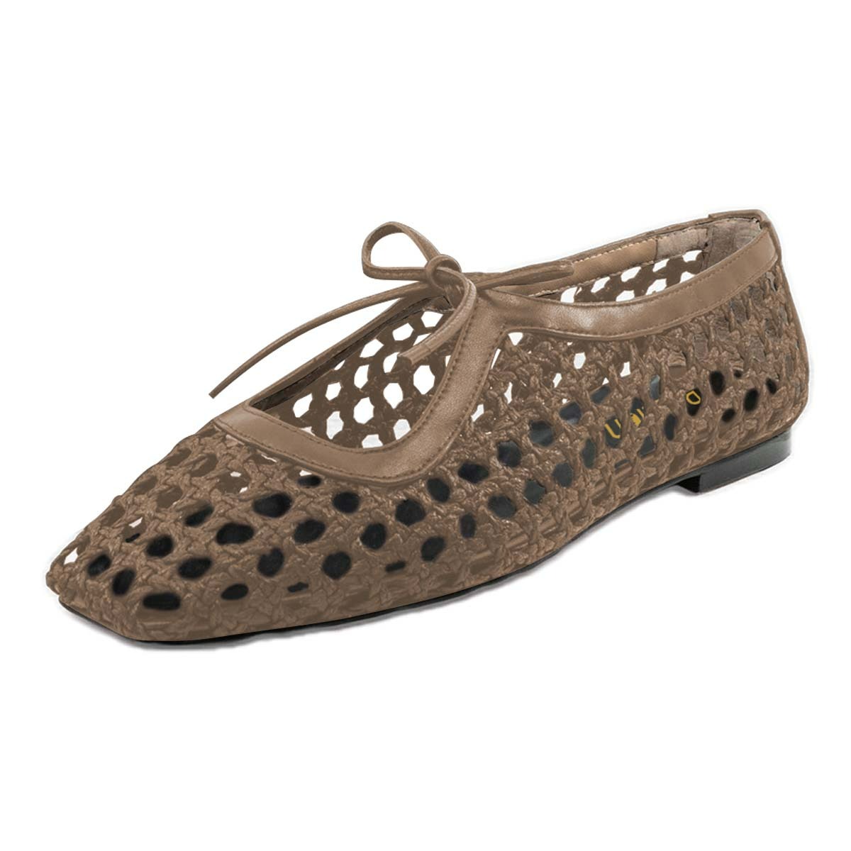 Hollow-Out Braided Lace Up Brown Square Toe Mary Jane Flats Nicepairs