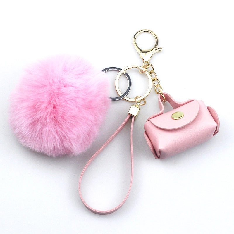 Lady Minimalist Solid Color Pu Leather Keychain