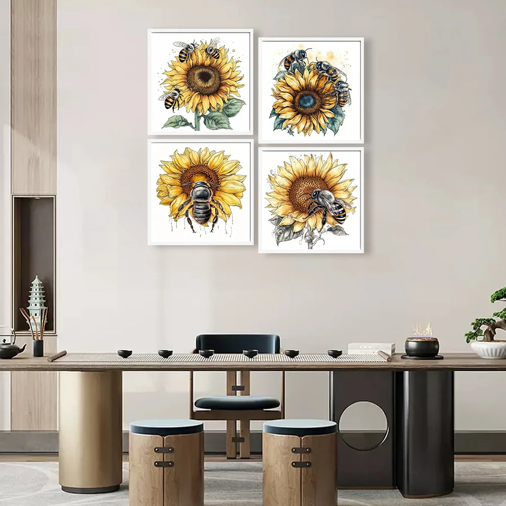 4PCS Diamond Painting - Full Round - Sunflower(30*30cm)