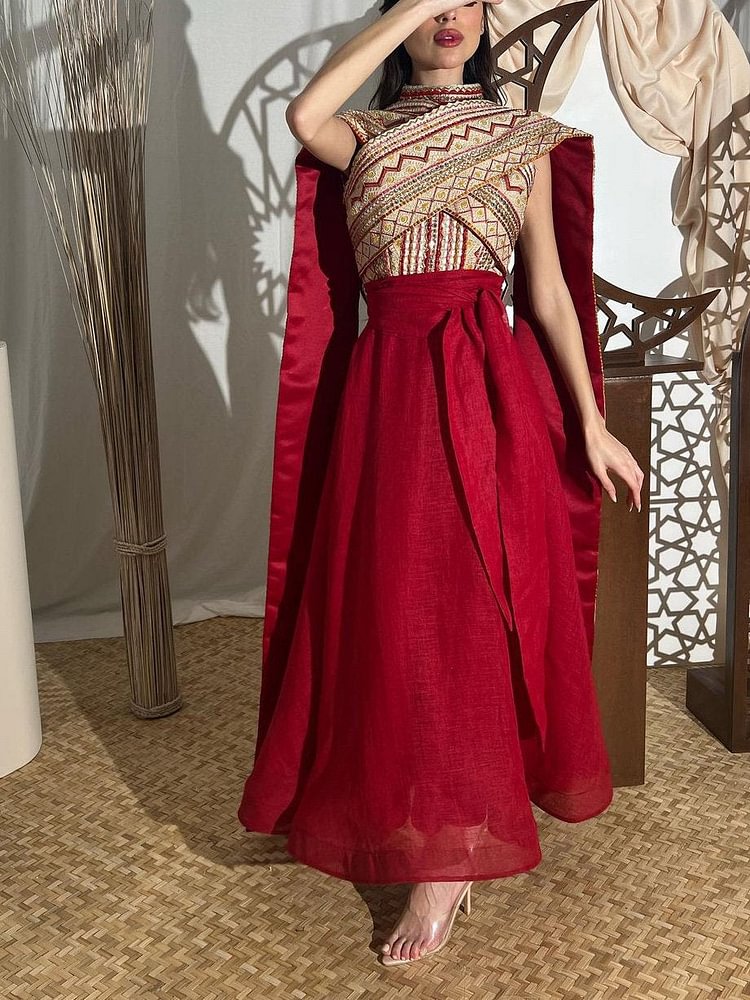 Vintage Pattern Sleeveless Elegant Dress