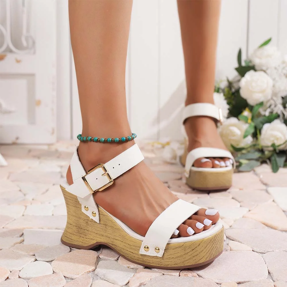 Smiledeer Spring and summer new solid color fashion wedge sandals for ladies