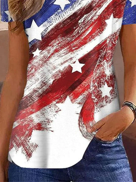 Women's Graphic Printed Hollow Short Sleeve V-neck Top