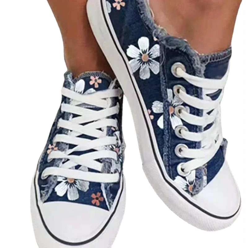 2021 Woman Canvas Shoes Elegance Floral Print Women Vulcanize Shoes Fashion Lace Up Flat Sneakers zapatos de mujer zapatos 530