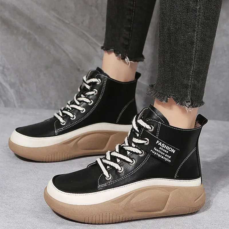 Vstacam Sneakers Women Shoes 2023 Fashion Height Soft Bottom Vulcanize Shoes Autumn Solid Lace-Up Casual Zapatillas Mujer