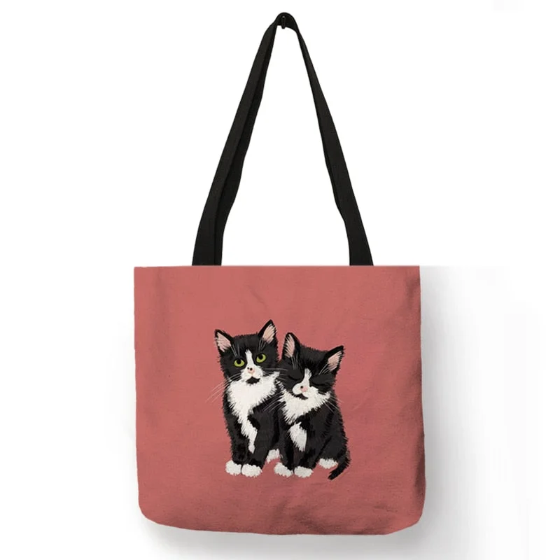 Customized I Love Cat Print Tote Bag Handbag Reusable Supermarket Shopping Bag for Groceries Ladies Shoulder Bags Outdoor Beach